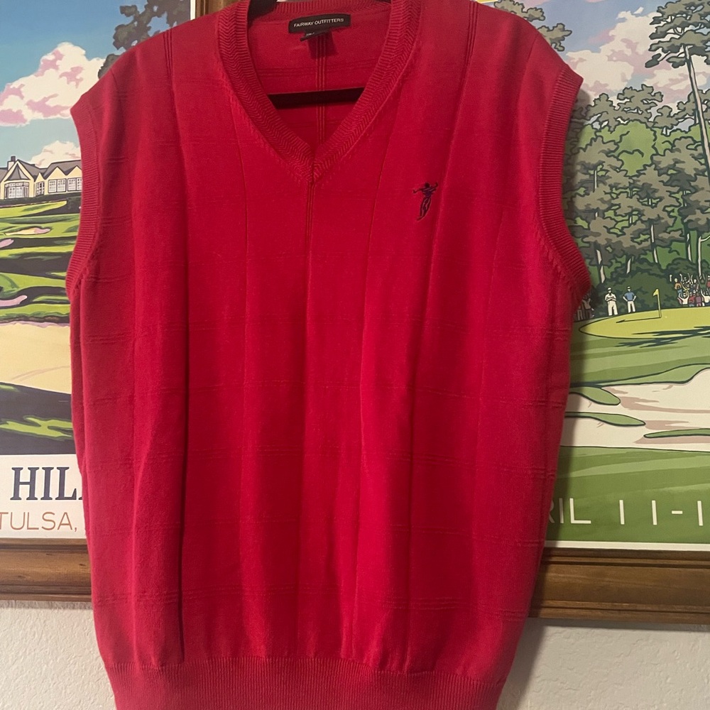 Fairway Outfitters Red Sweater Vest Men’s Large | Golf V-Neck Cotton